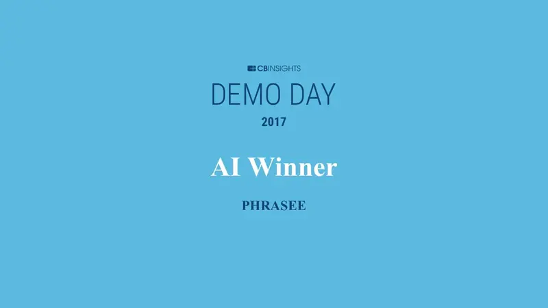 Title card reading CB Insights Demo Day 2017, AI Winner, Phrasee.